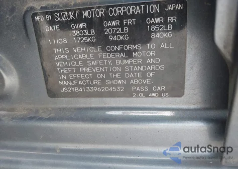 2009 Suzuki Sx4 Technology из США, поврежденный, VIN JS2YB413396204532